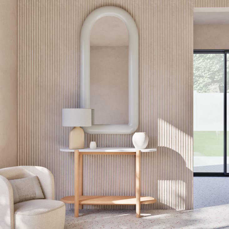 Maisons Du Monde Polari - Consola De Madera Y Terrazo Blanco Y Madera Clara