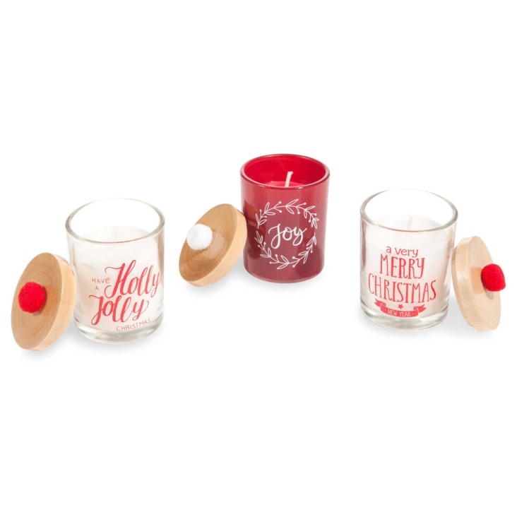 Maisons Du Monde POMPONS - Juego De 3 Velas De Navidad De Cristal Con Tapa 3x45