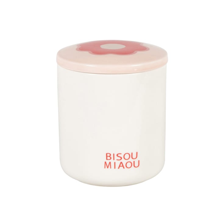 Maisons du Monde Pop - Caja para pienso de gatos de gres blanco rojo y rosa