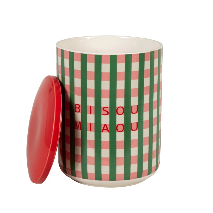 Maisons Du Monde Pop - Tarro Para Pienso De Gatos De Gres Blanco Verde Rosa Y Rojo