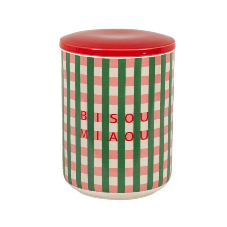 Maisons du Monde Pop - Tarro para pienso de gatos de gres blanco verde rosa y rojo
