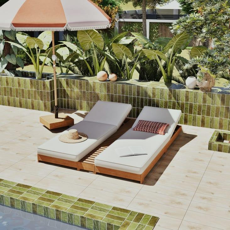 Maisons Du Monde Portimao - Pie De Parasol De Hormigón Recubierto De Madera De Acacia Maciza Con Ruedas 35 Kg