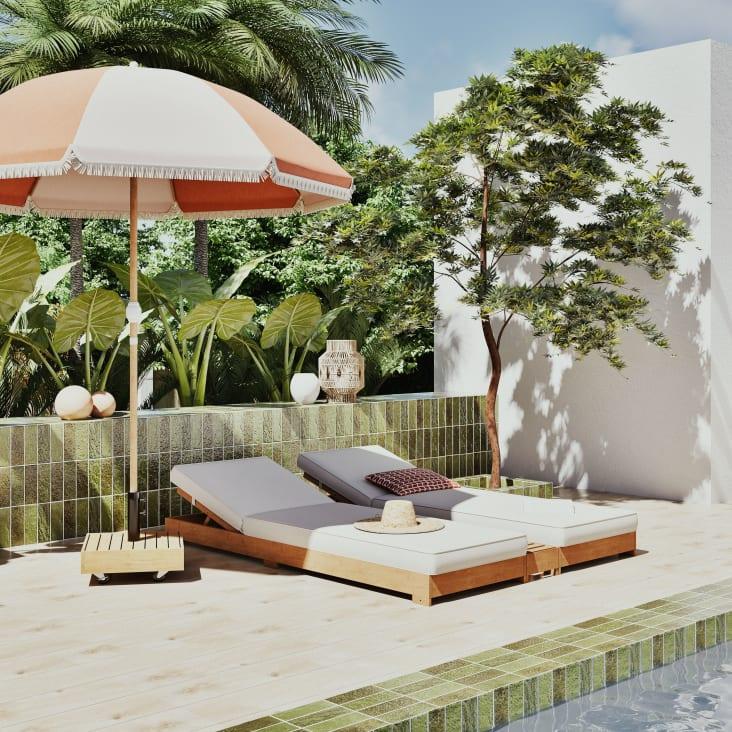 Maisons Du Monde Portimao - Pie De Parasol De Hormigón Recubierto De Madera De Acacia Maciza Con Ruedas 35 Kg