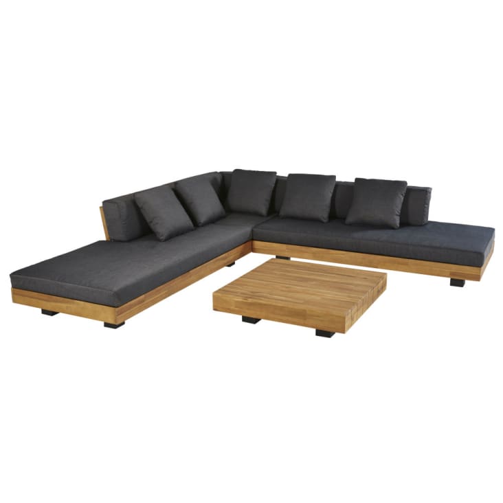 Maisons Du Monde Porto Rico - Salón De Jardín De 6 Plazas En Madera De Acacia Y Tejido Reciclado Color Gris Antracita