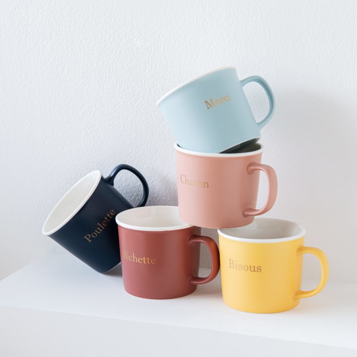 Maisons Du Monde POULETTE - Lote De 2 - Taza De Porcelana Azul Marino Con Inscripciones