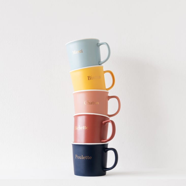 Maisons Du Monde POULETTE - Lote De 2 - Taza De Porcelana Azul Marino Con Inscripciones