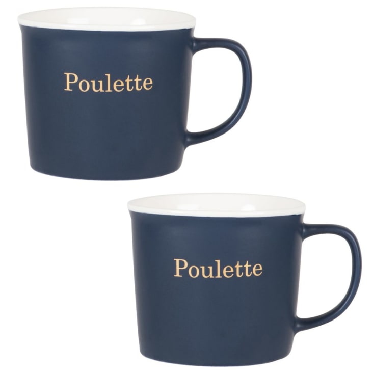 Maisons du Monde POULETTE - Lote de 2 - Taza de porcelana azul marino con inscripciones