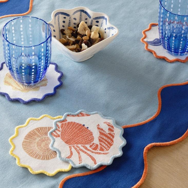Maisons Du Monde Pradet - Set De 4 Posavasos De Algodón Multicolor Con Bordados Diámetro 12 Cm