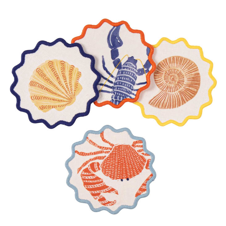 Maisons du Monde Pradet - Set de 4 posavasos de algodón multicolor con bordados diámetro 12 cm