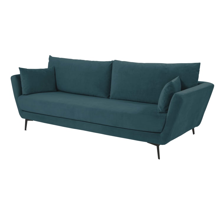 Maisons Du Monde Prague - Sofá De 2/3 Plazas De Terciopelo Azul Petróleo