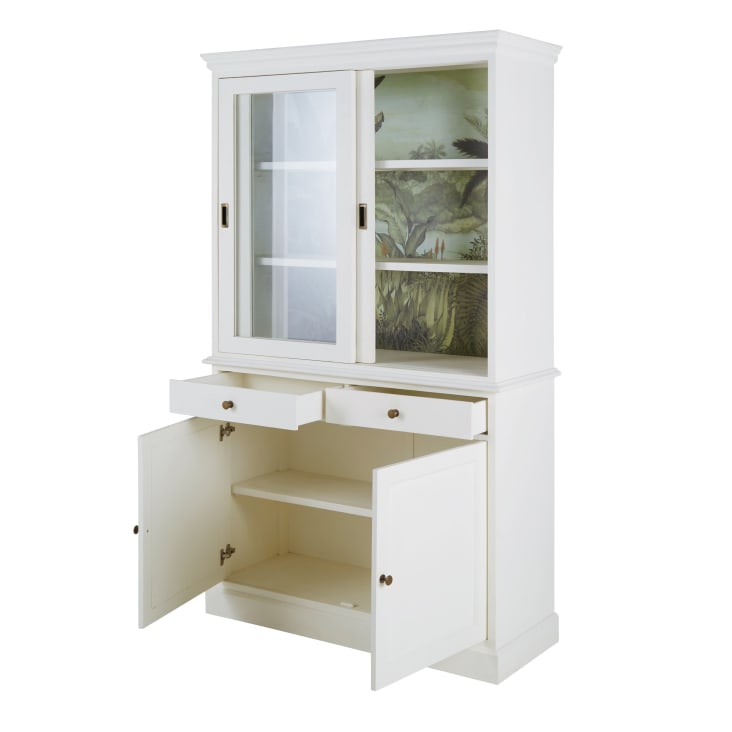 Maisons Du Monde Printy - Vitrina De Madera Blanca Con 3 Puertas Y 3 Cajones De Estampado Vegetal