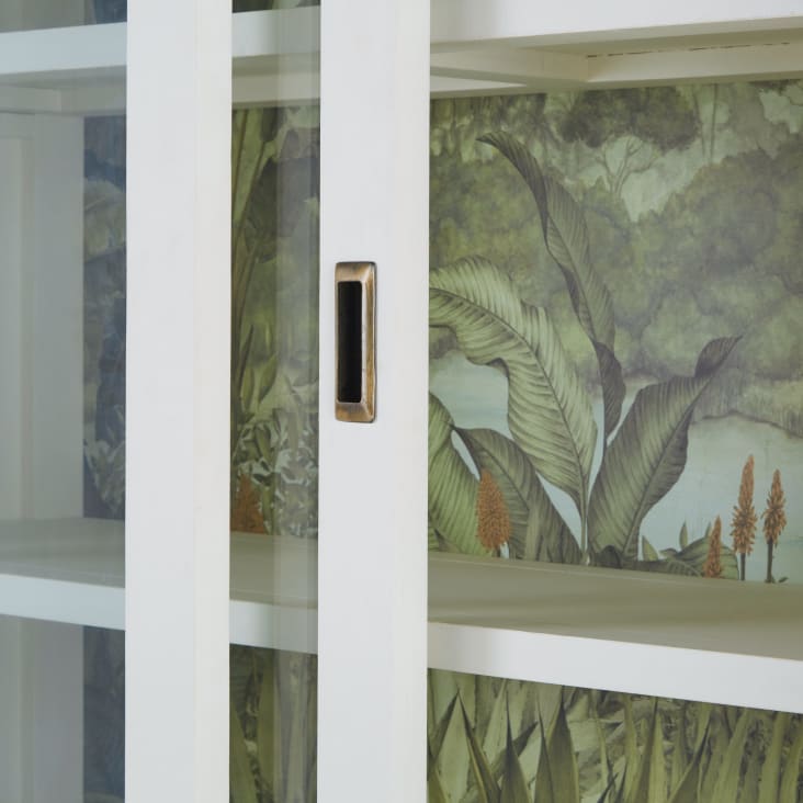 Maisons Du Monde Printy - Vitrina De Madera Blanca Con 3 Puertas Y 3 Cajones De Estampado Vegetal