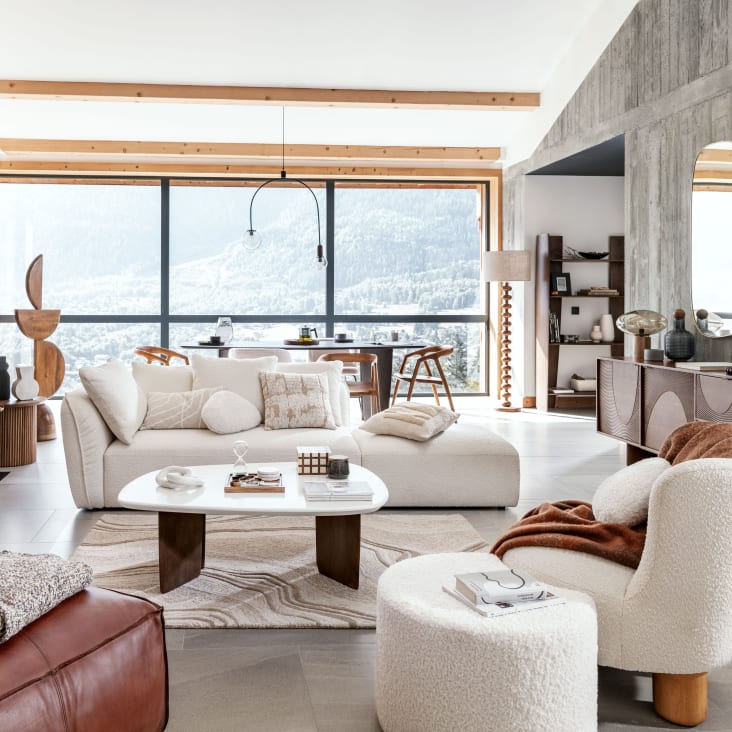 Maisons Du Monde Puf De Tela Color Crudo Efecto Lana Rizada