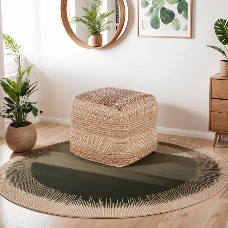 Maisons Du Monde Puf De Yute Y Algodón Beis Y Blanco Con Motivos Gráficos