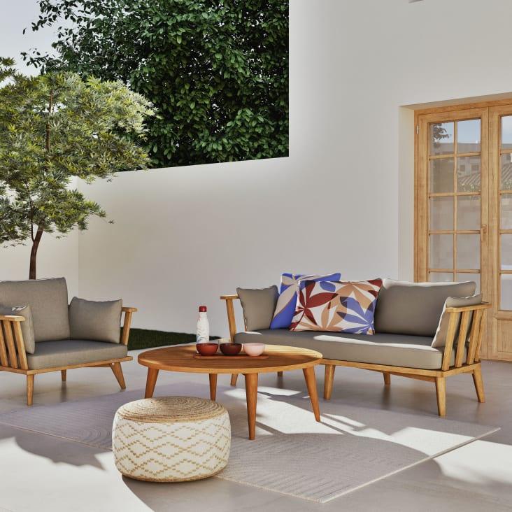 Maisons Du Monde Puf Trenzado Con Estampado Geométrico En Beige Y Marrón