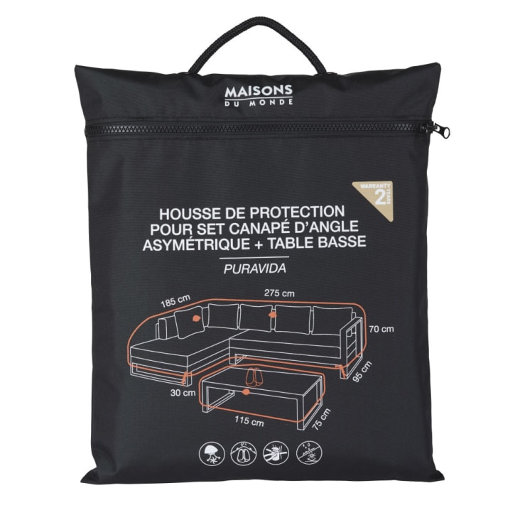 Maisons du Monde Puravida - Funda protectora para salón de jardín esquinero en negro 275 x 95 x 70