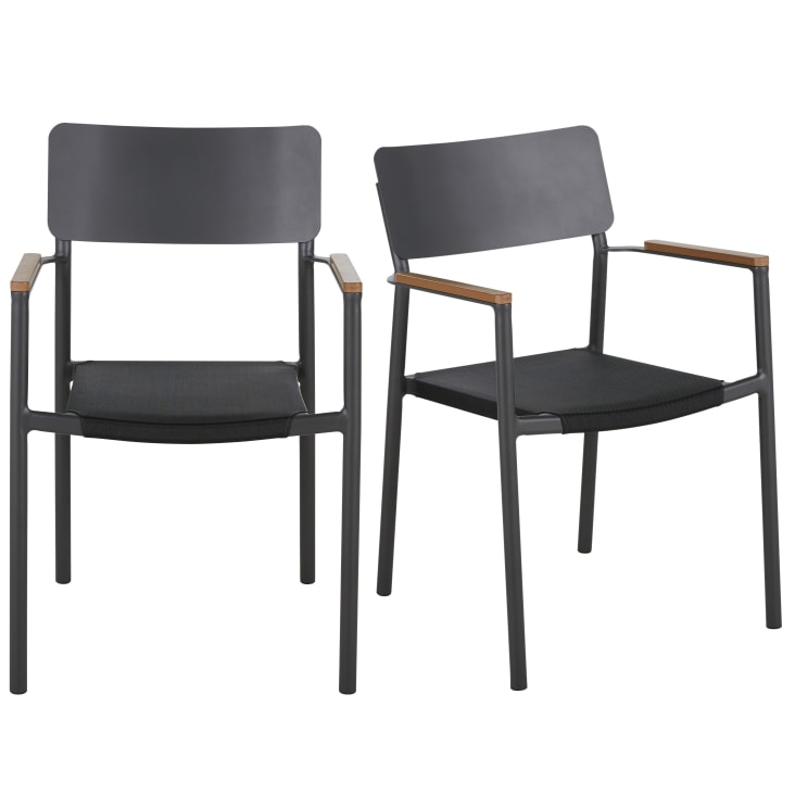 Maisons du Monde Quepos - Sillas para comedor de exterior de tela plastificada y aluminio gris antracita (x2)