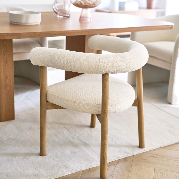 Maisons Du Monde Rafael - Silla De Comedor De Fresno Y Tela Color Crudo Efecto Lana Rizada