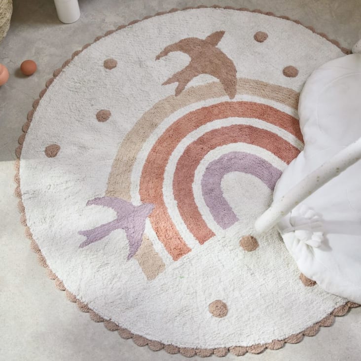 Maisons Du Monde RAINBOW - Alfombra Infantil Redonda De Algodón Reciclado Afelpado Con Arcoíris Y Pájaros D. 120