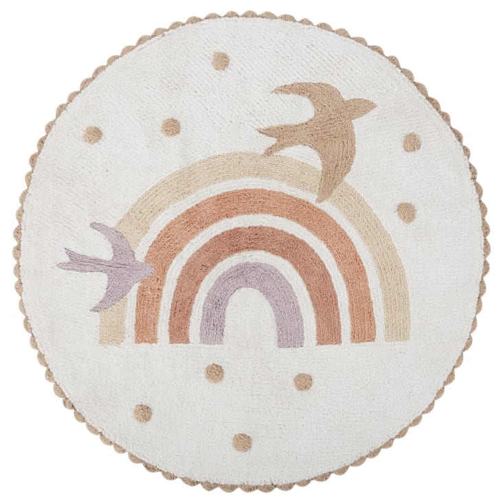 Maisons du Monde RAINBOW - Alfombra infantil redonda de algodón reciclado afelpado con arcoíris y pájaros D. 120