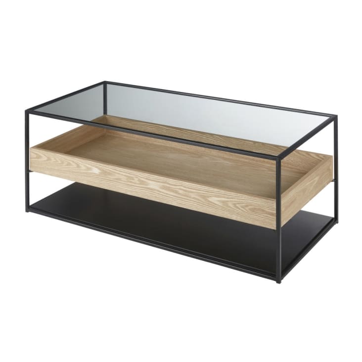 Maisons Du Monde Raven - Mesa Baja De Vidrio Templado Y Metal Negro