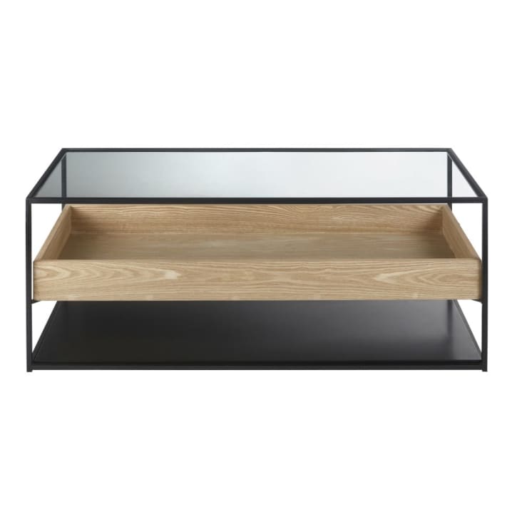 Maisons du Monde Raven - Mesa baja de vidrio templado y metal negro