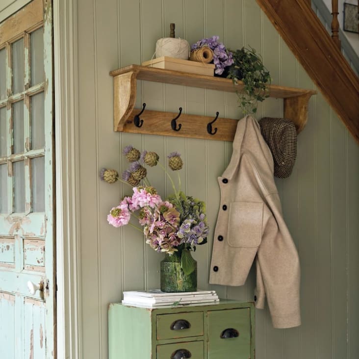 Maisons Du Monde RAVEN - Perchero Con 5 Ganchos De Metal Negro Y Madera De Mango