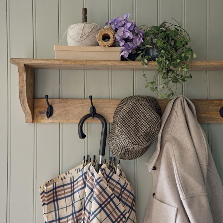 Maisons Du Monde RAVEN - Perchero Con 5 Ganchos De Metal Negro Y Madera De Mango