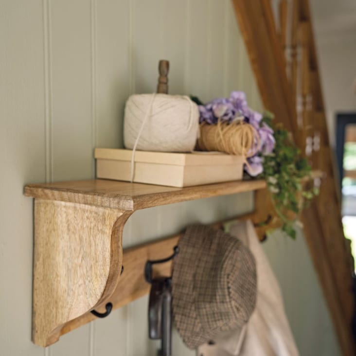 Maisons Du Monde RAVEN - Perchero Con 5 Ganchos De Metal Negro Y Madera De Mango