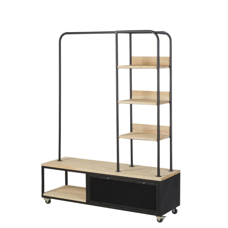 Maisons Du Monde Rebel - Perchero Con Ruedas De Abeto Y Metal Negro
