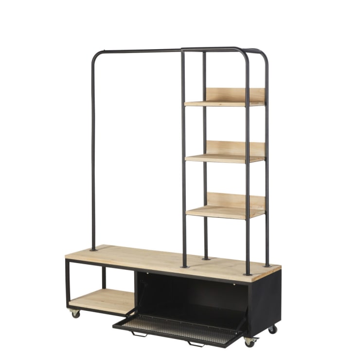 Maisons Du Monde Rebel - Perchero Con Ruedas De Abeto Y Metal Negro