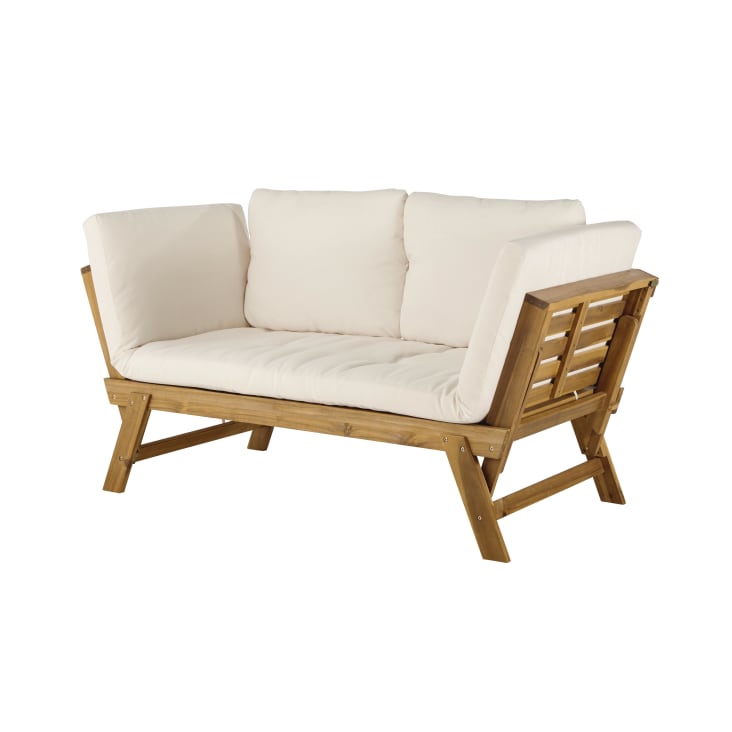 Maisons Du Monde Relax - Banqueta De Jardín Modular De 3 Plazas De Acacia Con Cojines De Tejido Reciclado Color Crudo