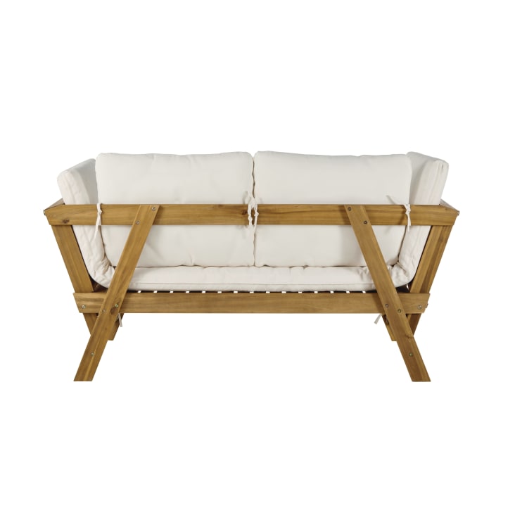 Maisons Du Monde Relax - Banqueta De Jardín Modular De 3 Plazas De Acacia Con Cojines De Tejido Reciclado Color Crudo