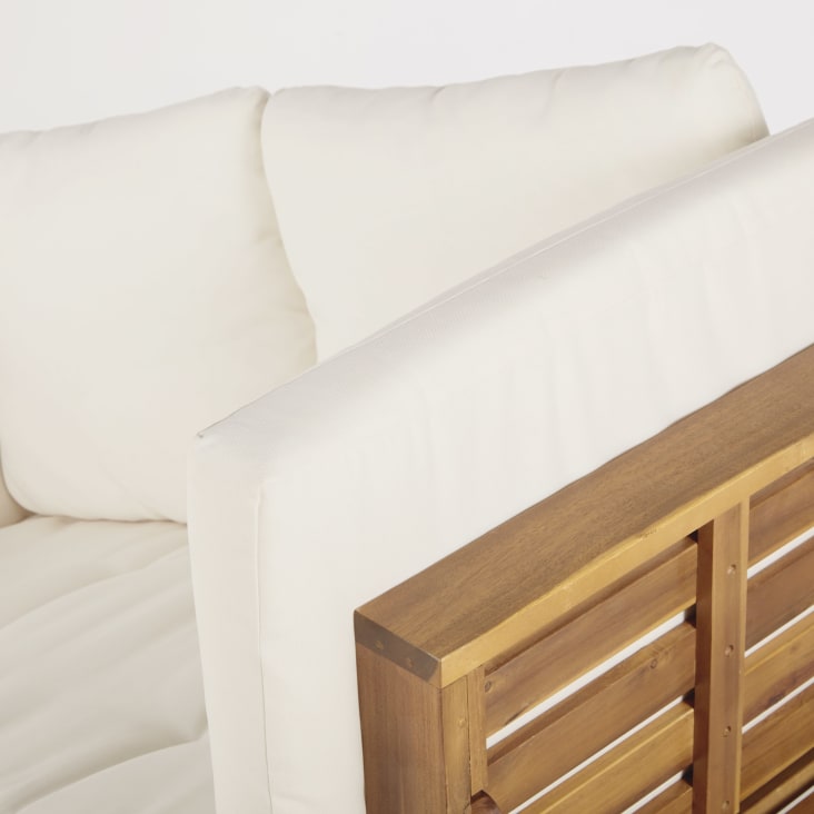 Maisons Du Monde Relax - Banqueta De Jardín Modular De 3 Plazas De Acacia Con Cojines De Tejido Reciclado Color Crudo