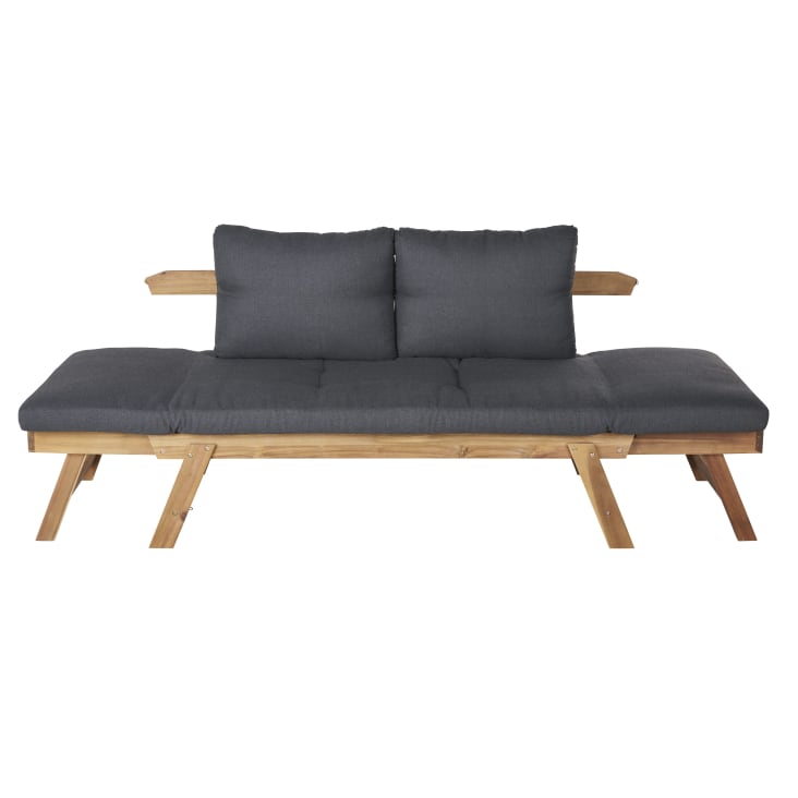 Maisons Du Monde Relax - Banqueta De Jardín Modular De 3 Plazas En Madera De Acacia Con Cojines Gris Antracita De Tejido