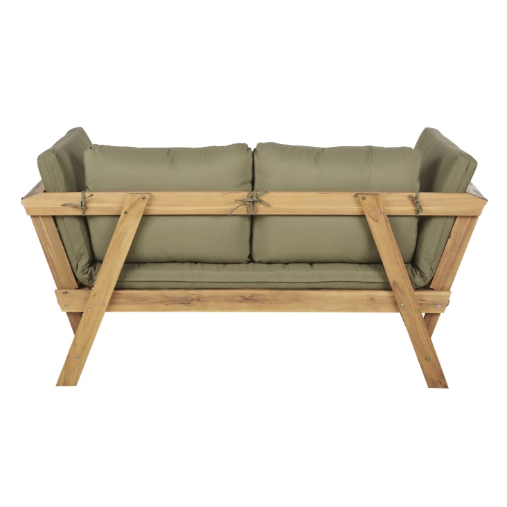 Maisons Du Monde Relax - Sofá De Exterior De 3/4 Plazas De Madera De Acacia Y Poliéster Reciclado Verde Caqui