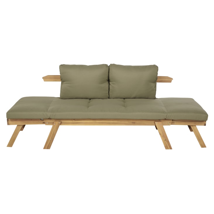 Maisons Du Monde Relax - Sofá De Exterior De 3/4 Plazas De Madera De Acacia Y Poliéster Reciclado Verde Caqui