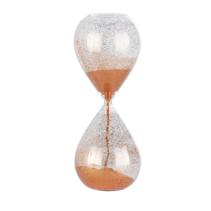 Maisons du Monde Reloj de arena de cristal con purpurina cobre