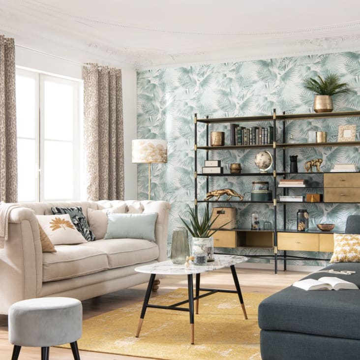 Maisons Du Monde Rhea - Mesa Baja De Vidrio Templado Con Efecto De Mármol