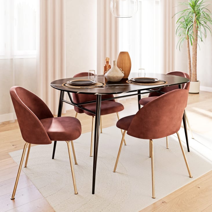 Maisons Du Monde Rhea - Mesa De Comedor De Cristal Con Estampado Efecto Mármol Para 4personas L.140
