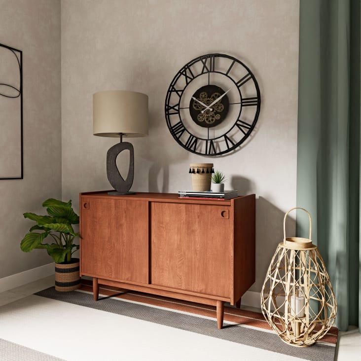 Maisons Du Monde ROBY - Reloj Con Calendario Y Engranajes De Metal Negro D.70