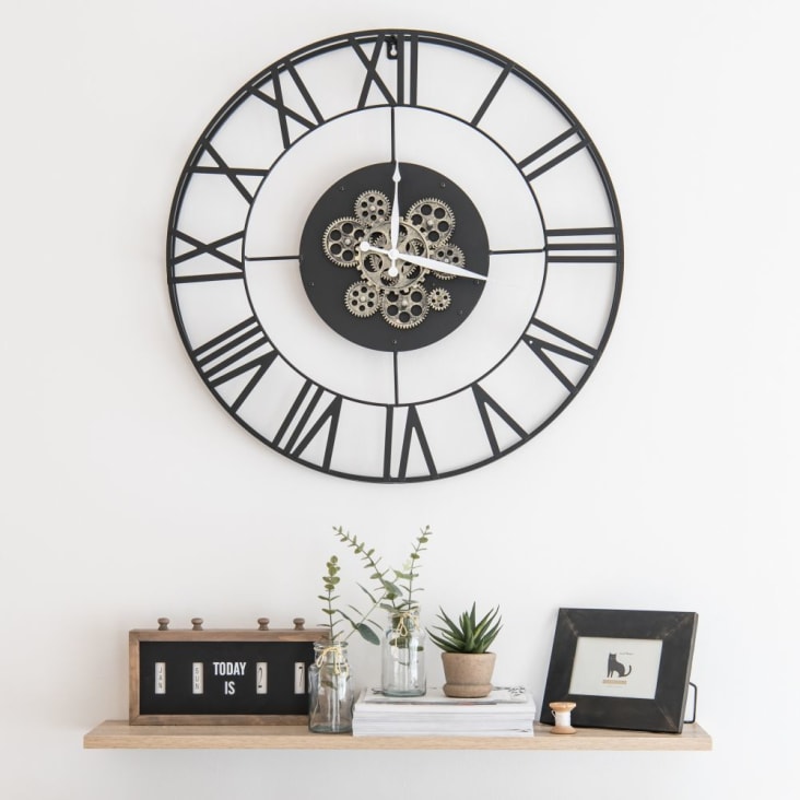 Maisons Du Monde ROBY - Reloj Con Calendario Y Engranajes De Metal Negro D.70