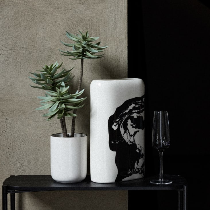 Maisons Du Monde Rod - Jarrón De Gres Blanco Y Negro Alt. 34 Cm