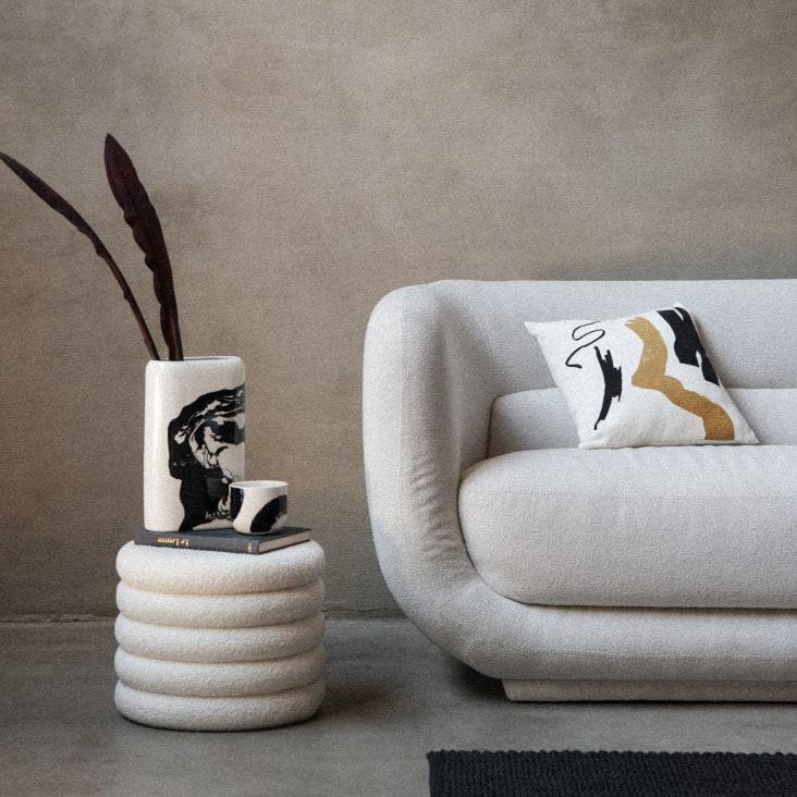 Maisons Du Monde Rod - Jarrón De Gres Blanco Y Negro Alt. 34 Cm