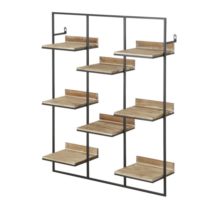 Maisons Du Monde ROGER - Estantería De Pared De Madera De Abeto Y Metal Negro
