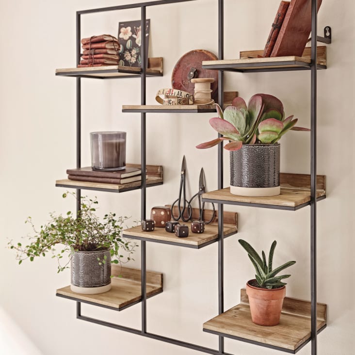 Maisons Du Monde ROGER - Estantería De Pared De Madera De Abeto Y Metal Negro