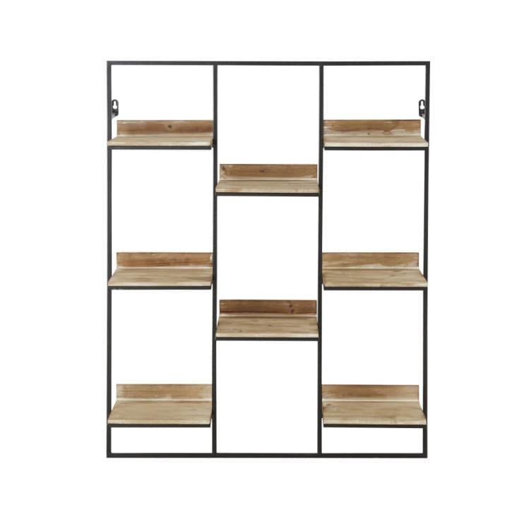 Maisons du Monde ROGER - Estantería de pared de madera de abeto y metal negro