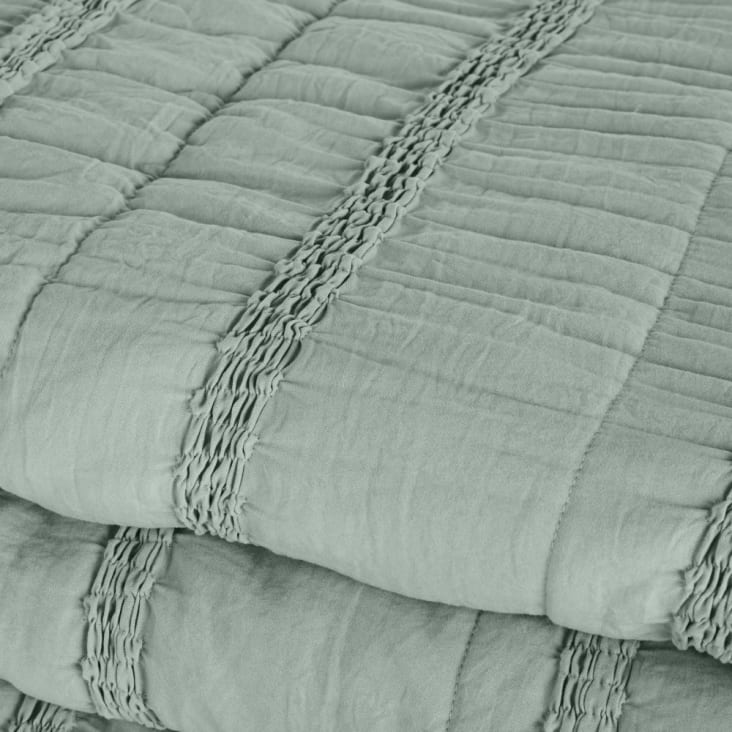 Maisons Du Monde ROMIA - Colcha Cubrecamas Suave Verde Con Bandas Fruncidas 220x240
