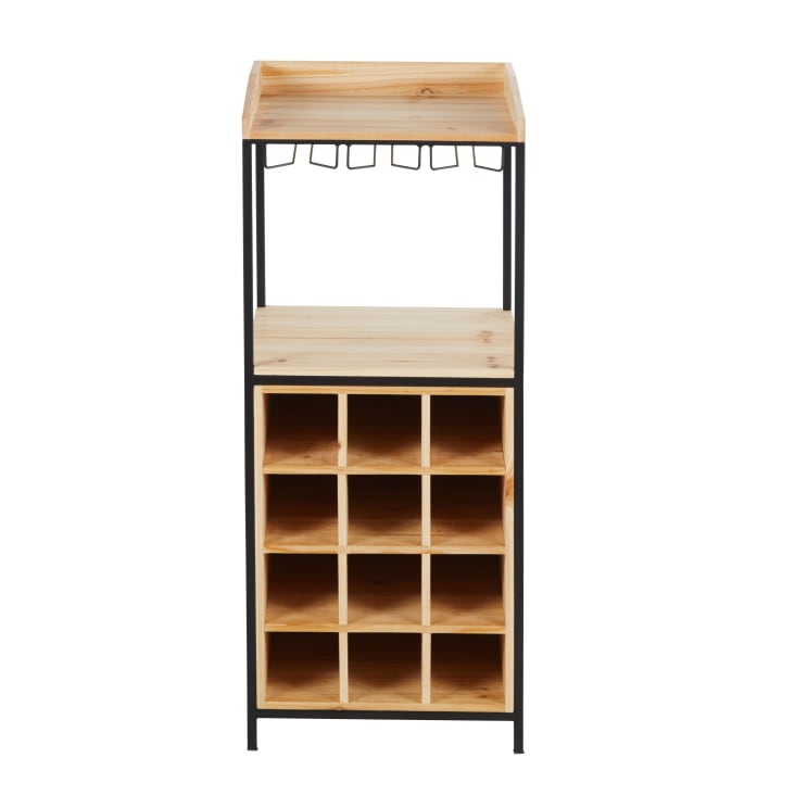 Maisons du Monde Rooftop - Botellero de madera de abeto y metal negro