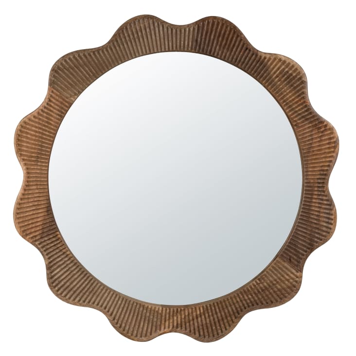 Maisons du Monde Rosa - Espejo redondo ondulado de madera de mango grabada D. 70 cm